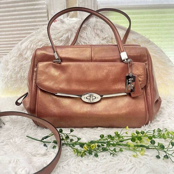 COACH‎ Madison Madeline Metallic Rose Gold Leather Satchel Shoulder Bag 25164 - Picture 1 of 12